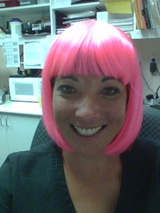 Depending upon where you work, you can make any work day better with a hot pink wig! Especially with a co-worker who wants to partake in the fun and wear the blue wig! 